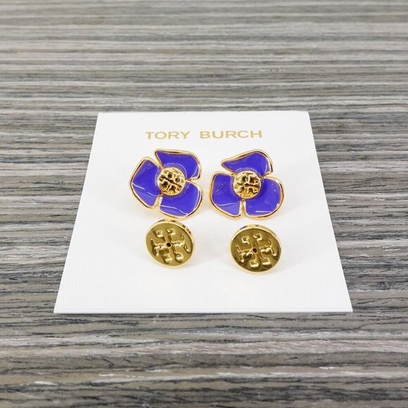 Tory Burch Fleur Flower Stud Earrings Purple OS - Picture 12 of 14